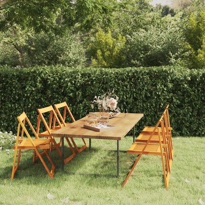 vidaXL Chair 6 Piece, Folding Chair Patio Set Outdoor Seating for Lawn Porch Garden Backyard Pool, Bistro Set Patio Furniture, Solid Wood Acacia