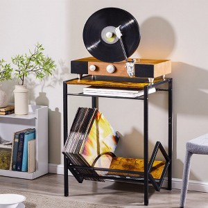 FONTOI 25.6"H Record Player Stand with Storage for Living Room Bedroom Office Modern Design Space Saver for Vinyl Records, Black, 12.6"*17.1"*25.6" - 1 of 4