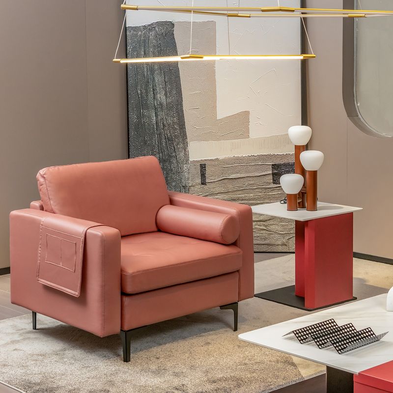 Costway Modern Accent Armchair Single Sofa with Bolster & Side Storage Pocket Coral Pink/Grey, 2 of 11