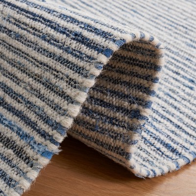 Handmade Blue and Ivory Wool Cotton Kilim Area Rug