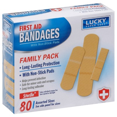 Lucky Super Soft First Aid Bandages Family Pack Assorted, 80 Count, CASE OF 24