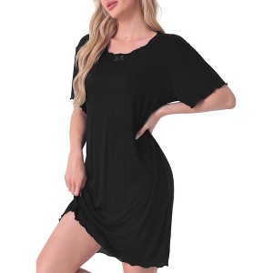 cheibear Women's Ruffled Short Sleeve Bow-Knot Soft Short Nightgowns - 1 of 4