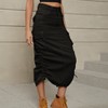 Women Y2k Cargo Long Skirt Low Waist Drawstring Maxi Skirt Ruched Vintage Slit Cargo Skirt with Pockets - 3 of 4