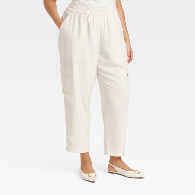 Women's High-rise Ankle Cargo Pants - A New Day™ Cream 1x : Target