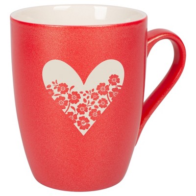 Elanze Designs Heart and Flowers 10 Ounce Ceramic Laser-Etched Engraved Drinkware Mug, Metallic Crimson Red