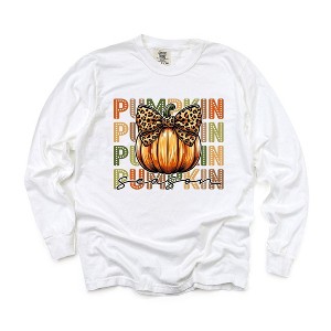 Simply Sage Market Women's Coquette Pumpkin Season Long Sleeve Garment Dyed Tee - 1 of 4