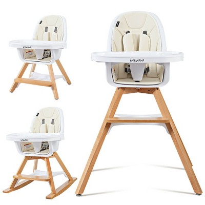 Image of Babyjoy 3-in-1 Convertible Wooden Baby High Chair with Tray Adjustable Legs Cushion Beige