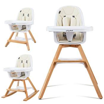 Costway 3-in-1 Convertible Wooden Baby High Chair w/ Tray Adjustable Legs Cushion Gray\ Beige