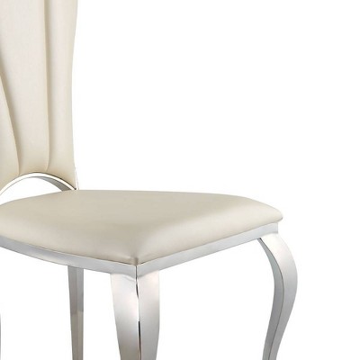 Beige Faux Leather Upholstered Side Chair with Metal Frame