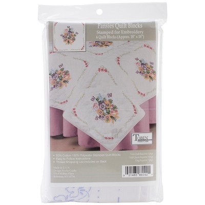 Tobin Stamped White Quilt Blocks 18"X18" 6/Pkg-Pansies
