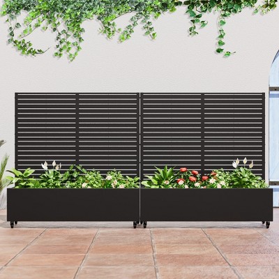 SpassWay Metal Planter Box with Trellis Raised Garden Bed with Arbor Privacy Screen Black/Gray/brown