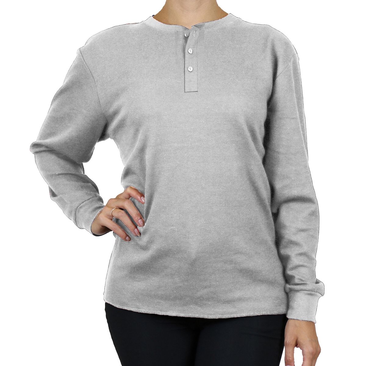 Galaxy By Harvic Women's Oversize Loose Fitting Waffle-Knit Henley Thermal Shirt - thumbnail 5