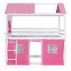 PAGED Full Size Wood House Loft and Bunk Bed with Elegant Windows, Sills and Tent, Pink and White - 4 of 4