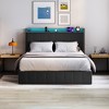 Bed Frame with Lift Up Storage, Upholstered Velvet Bed Frame with Charging Station & Storage Headboard, Sturdy Wooden Slats Support - 2 of 4