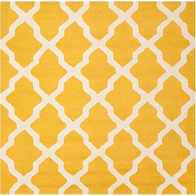 Ivory and Gold 6' x 6' Square Hand-Tufted Wool Area Rug