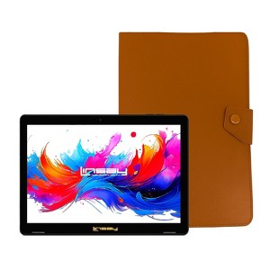 LINSAY® 10.1" Octa Core  256GB Storage Android 15 Tablet Dual Camera Android with Brown Leather Case - 1 of 4