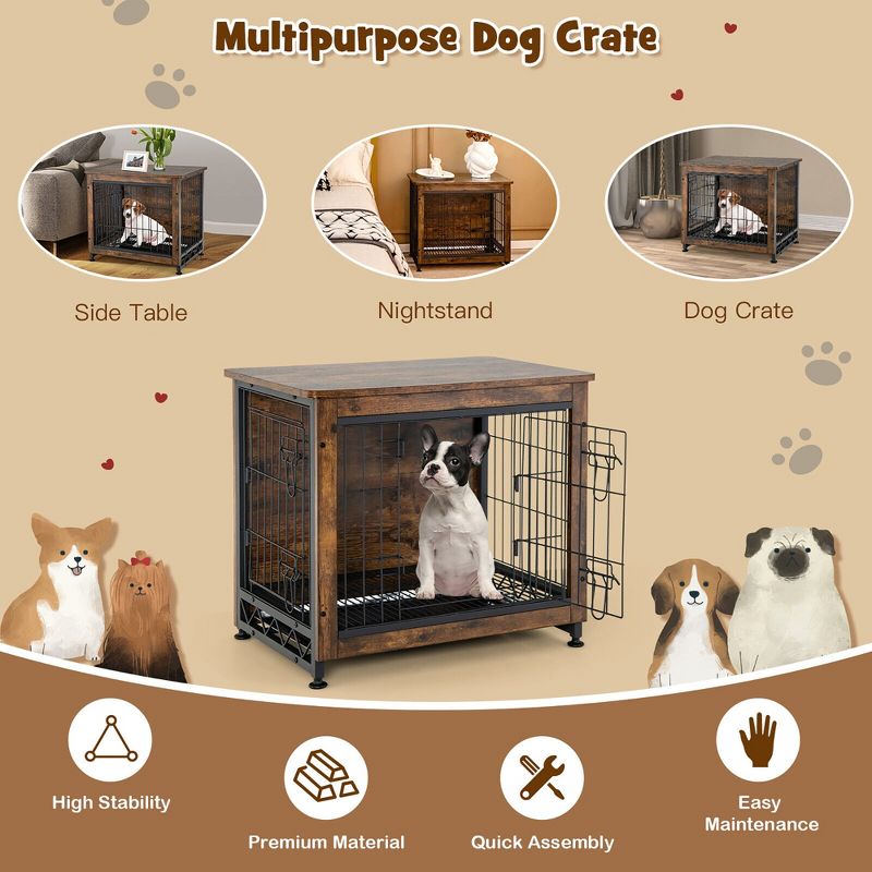 Tangkula Wooden Dog Crate Furniture with Tray Double Door Dog Kennels End Table, 5 of 10