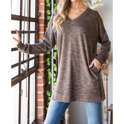 Women's Vneck Long Sleeve Tunic Top - HEIMISH USA