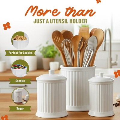 Omniware Simsbury 3-Piece Canister Set - Stoneware Kitchen Storage with Silicone-Sealed Lids, Lead-Free Glaze & Dishwasher Safe - (White) — фото 5