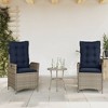 vidaXL Reclining Patio Chairs Set of 2 with Navy Blue Cushions, Adjustable Poly Rattan Loungers for Garden & Outdoor - 2 of 4