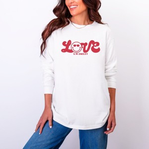 S.W.Smiley Love Cursive - Women's Garment Dyed Long Sleeve Graphic T-Shirt - 1 of 4