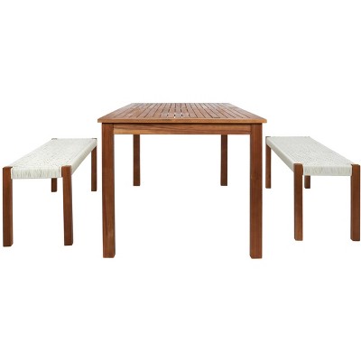 Aquina Natural and White Acacia Wood 4-Person Dining Set