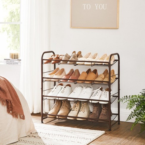 4 Tier Shoe Rack Black Metal with Natural Wood - Brightroom™