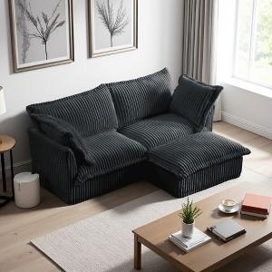 83.4" Corduroy Slipcovered L-Shaped Modular Sectional Sofa with French Edges & Removable Covers - 1 of 4