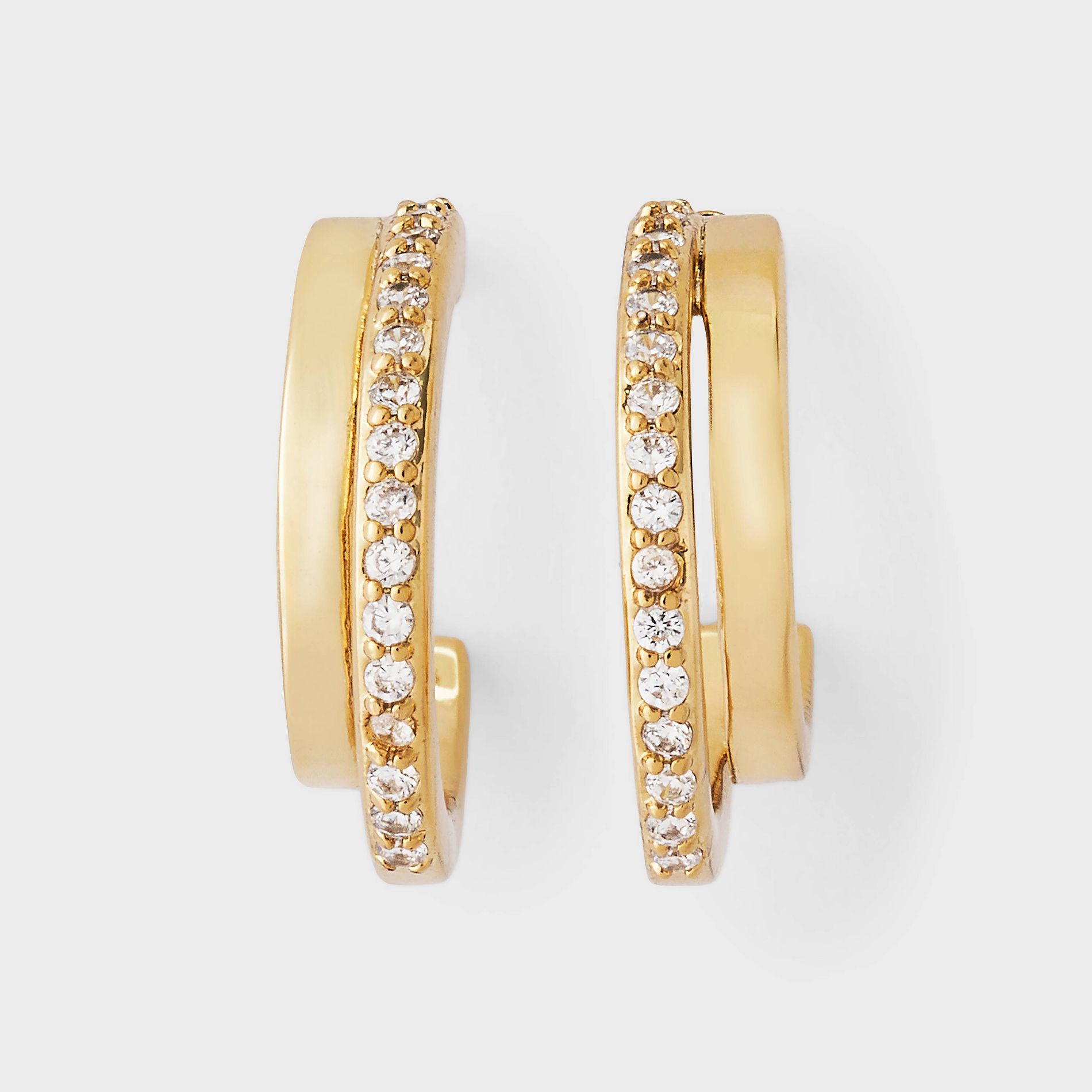 14K Gold Plated & Cubic Zirconia Hoop Stainless Steel Post Earrings - A New Day™ Gold