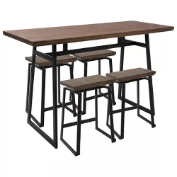5pc Geo Industrial Counter Dining Sets Black/Brown - LumiSource