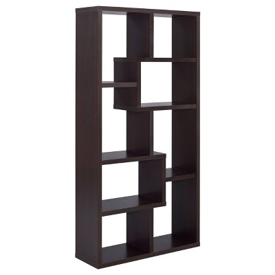 Contemporary Cappuccino 70.5" Asymmetrical Cube Bookcase