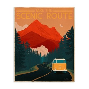 Stupell Industries 20"x16" Kids' Take the Scenic Route Phrase Retro Mountain Travel Wall Art Unframed - 1 of 4