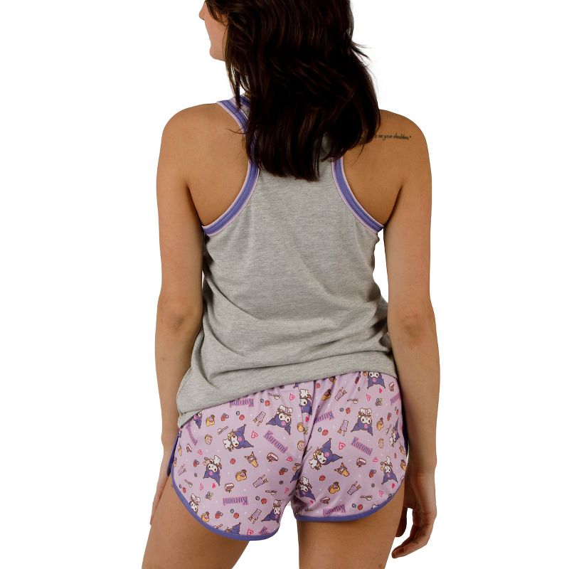 Kuromi Milkshake Women's Racer Back Tank Top & Dolphin Lounge Shorts Sleepwear Set, 3 of 4