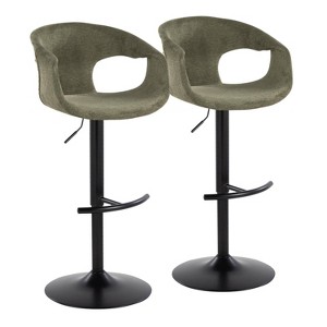 LumiSource Set of 2 Curva Adjustable Barstools Black Metal/Green Fabric - 1 of 4