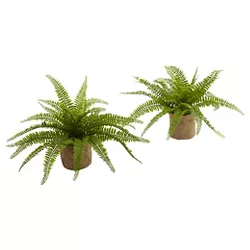Boston Fern Plants in Burlap Planters set of 2 - Nearly Natural