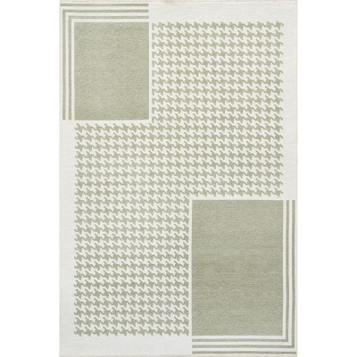 Green and White Geometric Reversible 4' x 6' Area Rug