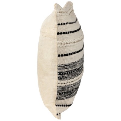 20" Cream and Black Handloom Woven Outdoor Square Throw Pillow