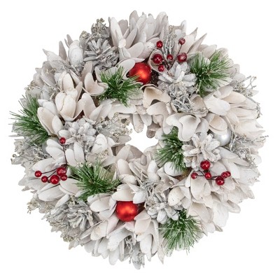 Northlight 14in White Wooden Flower and Pinecone Christmas Wreath