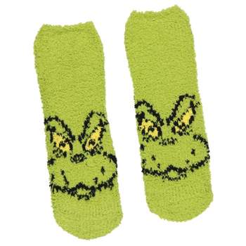 Dr. Seuss The Grinch Socks Adult Grinch Face Plush Slipper Socks W/ No ...