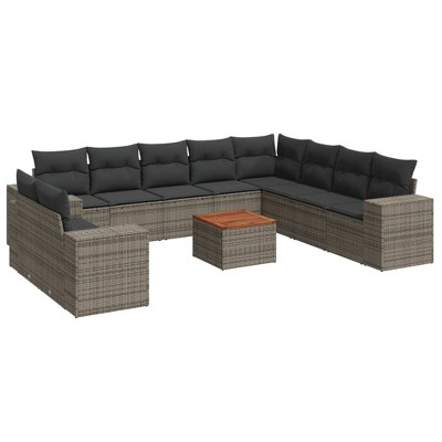 vidaXL Patio Sofa Set with Cushions Outdoor Furniture 11 Piece Poly Rattan - Gray