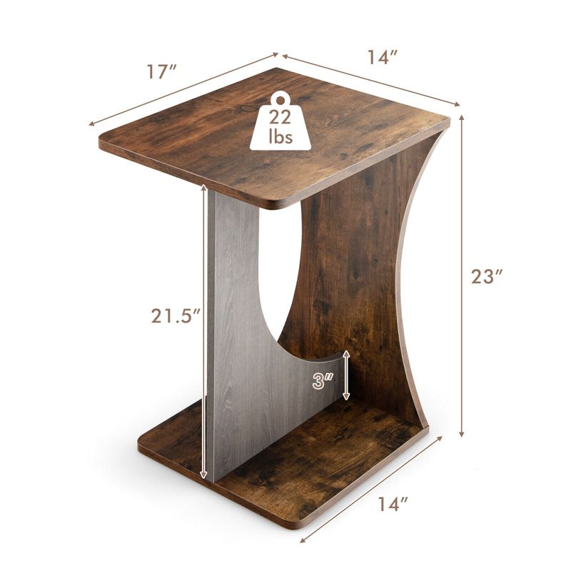 Costway Side Table 2 Tier Sofa Couch Table Compact C-shape End Table Snack Coffee Table, 3 of 10