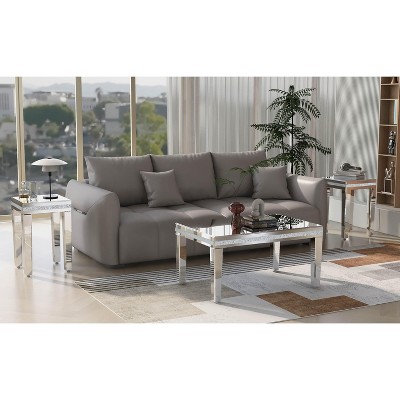 MAYEERTY Fashionable Modern Glass Mirrored Coffee Table Set of 3 for Apartment Home Office, Silver