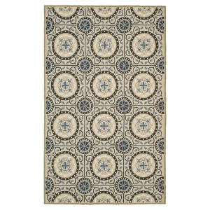 Cement/Blue Shapes Hooked Accent Rug 2