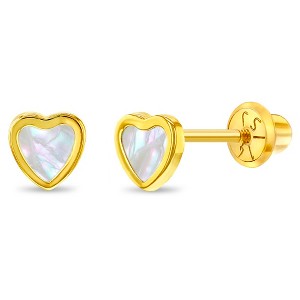 Girls' Mother of Pearl Heart Screw Back 14k Gold Earrings - In Season Jewelry - 1 of 4