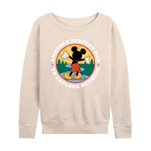 Women's - Disney - Perfect Day Explore Outside Lightweight French Terry Wide Neck Long Sleeve Shirt - 1 of 4