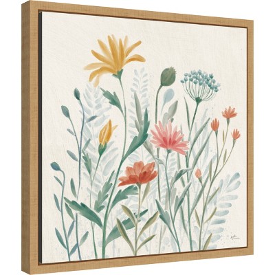 Wildflower Vibes III Floral Canvas Print with Maple Frame