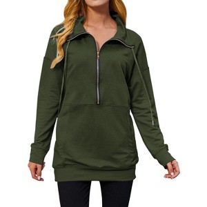 Nlife Women Merry Christmas Print Zipper Up Long Sleeve Kangaroo Pocket Sweatshirt Top Amy Green S - 1 of 4