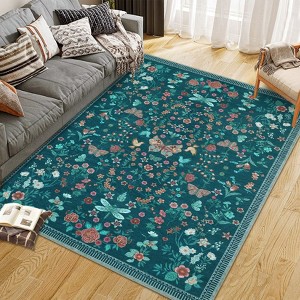Farmhouse Floral Area Rugs Modern Vintage Flower Carpet for Bedroom Soft Non Slip Flower Carpet for Playroom Living Room - 1 of 4