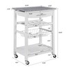 22.5"Mobile Rolling Kitchen Island Trolley Serving Cart with Underneath Drawer & Slide-Out Wire Storage Basket - 2 of 4