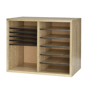 Adir 12-Compartment Wood Literature Organizer Medium Oak 500-12-MEO - 1 of 4